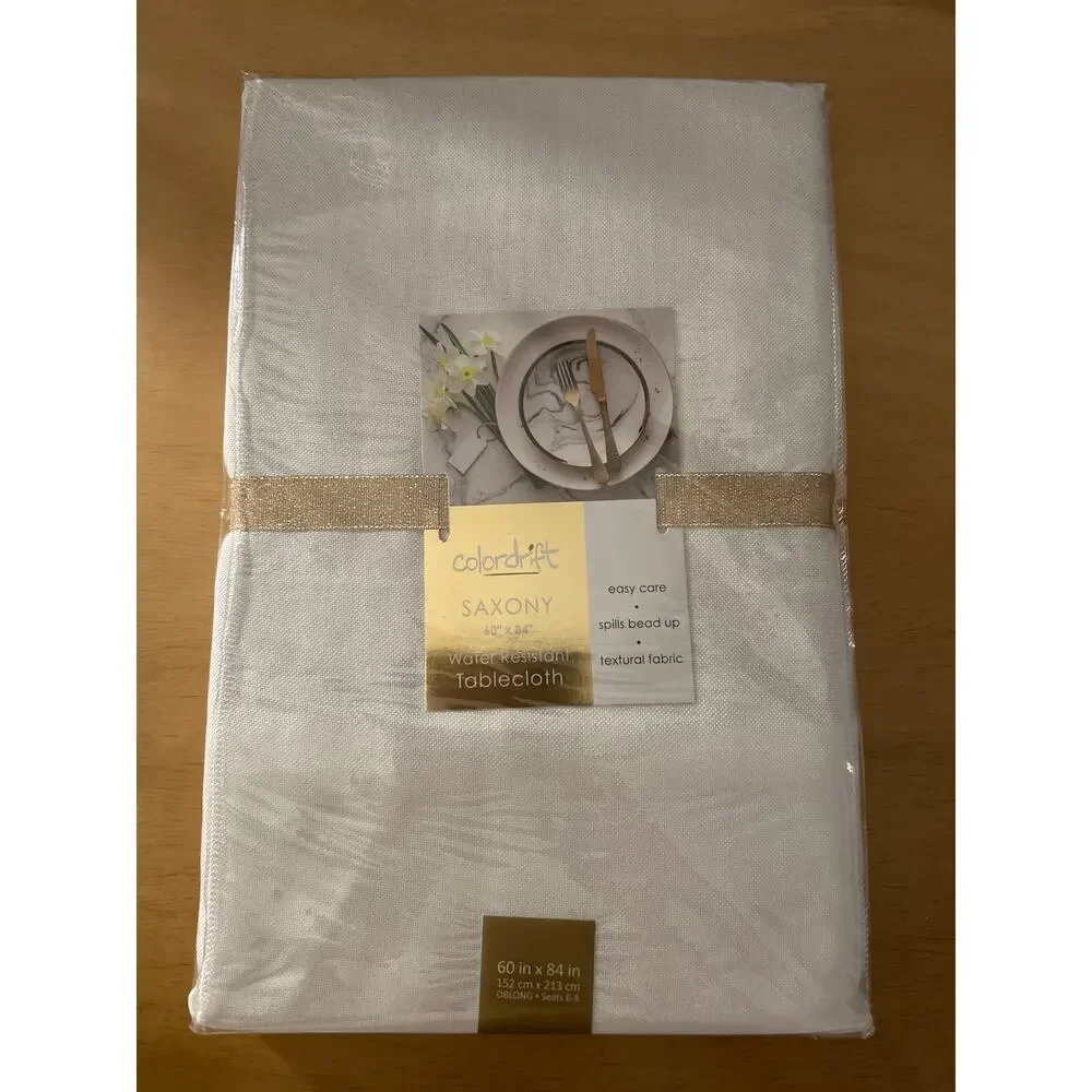New Colordrift Saxony Water 💦 Resistant Oblong Tablecloth Cream size 60”x84”